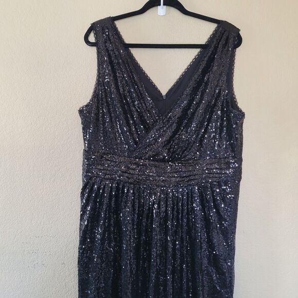 Kate Kasin Sequin Formal Cocktail Evening Maxi Dress Black Size 18w Sleeveless - Picture 2 of 11